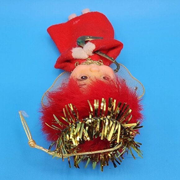 Vintage 1950s Napco Red Hair Pixie Angel Ornament Felt Elf Japan Tinsel Halo Sax - Picture 7 of 9